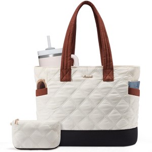Tote Bag for Women, Quilted Work Puffer Bag with Large Cup Holder for Travel - 1 of 4