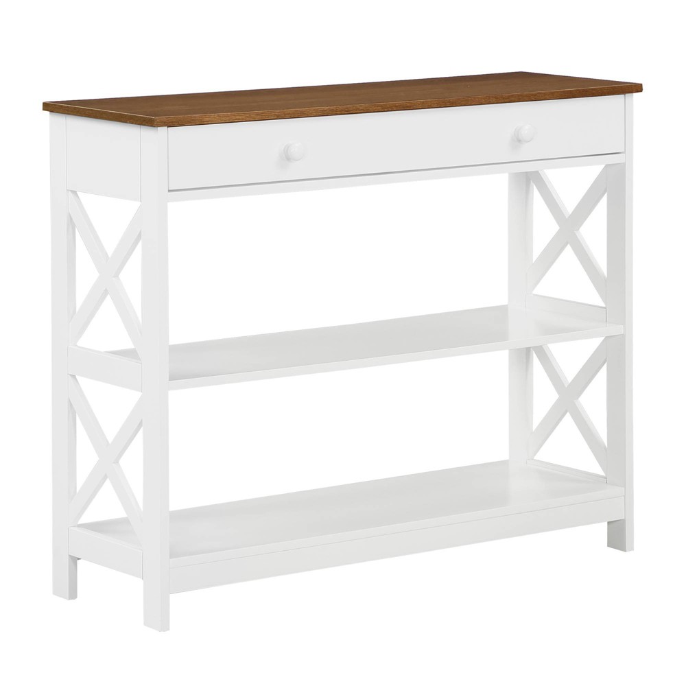 Breighton Home Xavier Console Table with Open Shelves and Drawer Driftwood/White: Transitional Style, MDF Material