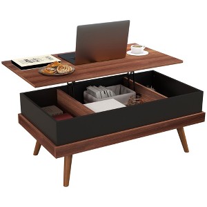 Lift Top Coffee Table 39.25" with Hidden Storage Compartments and Wood Legs, Farmhouse Style Living Room Table - 1 of 4