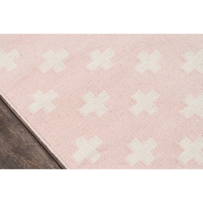 Topanga Handwoven Geometric Pink and White Wool Area Rug