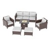 Sonkuki 6 Pieces Patio Sofa with Square Fire Pit Table and Ottomans, Wicker Conversation Couch,  Navy Blue Cushion - 2 of 4