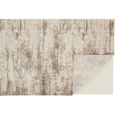 Gray and Beige Abstract Hand-Knotted Runner Rug 2.6x8