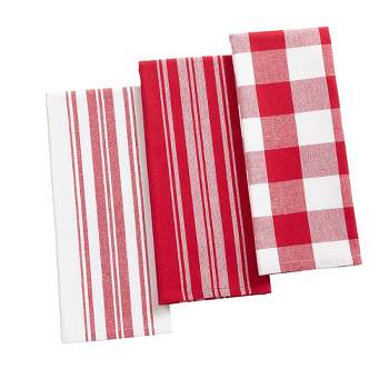Farmhouse Living Stripe and Check Kitchen Towels, Set of 3 - 17" x 28" - Elrene Home Fashions