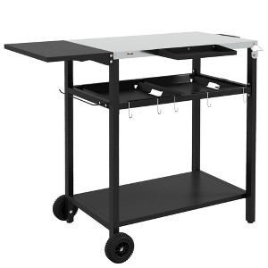 Outsunny 2-Tier Shelf Outdoor Bar Cart, Stainless Steel Tabletop Patio Serving Cart for Poolside, Garden, Black - 1 of 4
