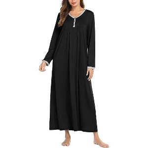 Ekouaer Women's Long Sleeve Nightgown Full Length Sleepwear Long Sleepshirts Henley Sleep Dress - 1 of 4