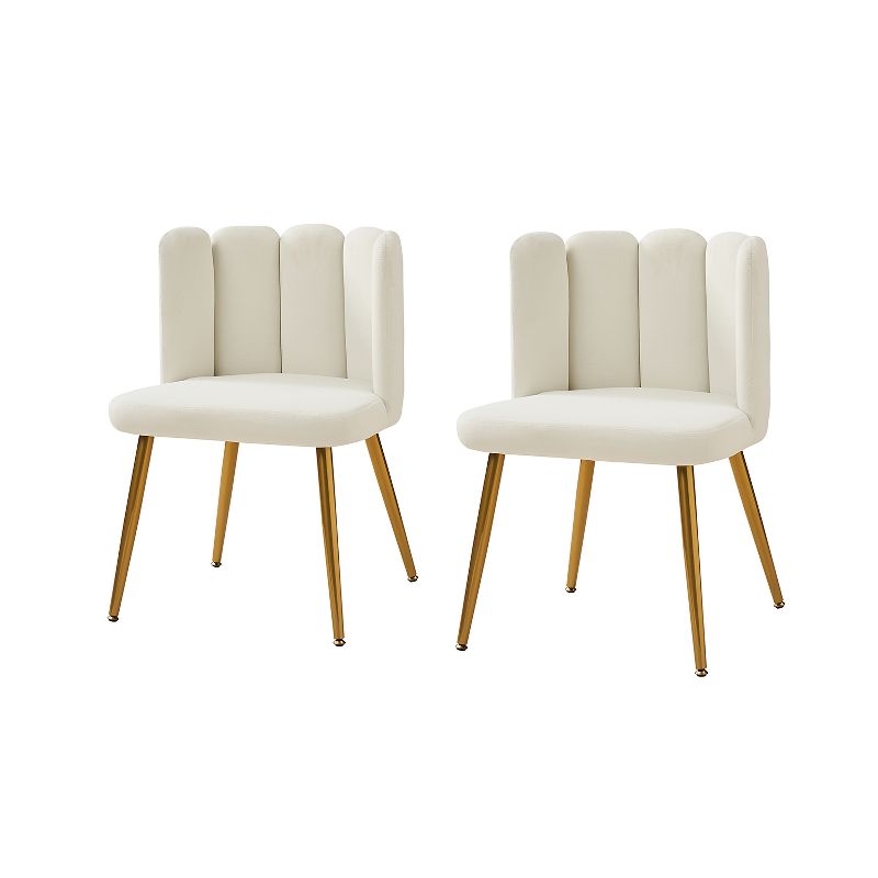 Set of 2 Felipe Contemporary Velvet Vanity Stool for Makeup Room, Dining chair, Upholstered Modern Accent Side Chairs for Living Room with Tufted Shell Back and Golden Metal Legs | ARTFUL LIVING DESIGN, 1 of 9