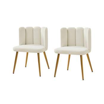 Set of 2 Felipe Contemporary Velvet Vanity Stool for Makeup Room, Dining chair, Upholstered Modern Accent Side Chairs for Living Room with Tufted Shell Back and Golden Metal Legs | ARTFUL LIVING DESIGN