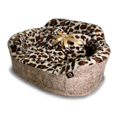 Small Taupe Vegan Leather and Faux Fur Orthopedic Pet Bed