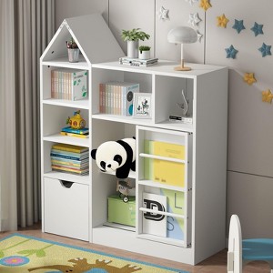 ODK 44" Kids Bookshelf Toy Storage, Kids Bookshelf with Removable Drawers, 8 Storage Cubby & Sliding Door, Kids Reading Nook for Playroom Classroom - 1 of 4