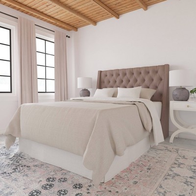 Full Gilford Wingback Headboard in Linen Mocha - Threshold™: Pine Frame, Button Tufted, Spot Clean