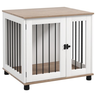 VisioGear Dog Crate Furniture, Side Table Indoor Dog Kennel, End Table with Lockable Door for Small and Medium Dogs, Brown, 28.75"*23.5"*26.75"