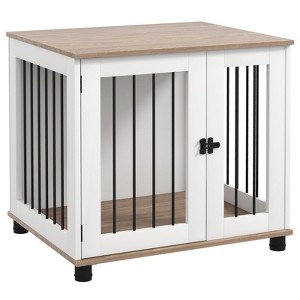 VisioGear Dog Crate Furniture, Side Table Indoor Dog Kennel, End Table with Lockable Door for Small and Medium Dogs, Brown, 28.75"*23.5"*26.75" - 1 of 4