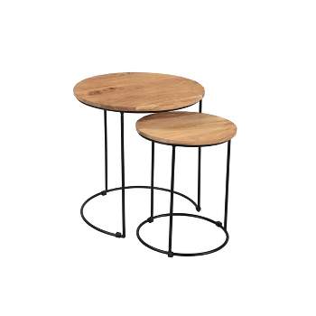 Forest Solid Wood And Iron Nesting Table Black - Timbergirl