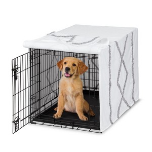 Sweet Jojo Designs Gender Neutral Unisex Dog Crate Kennel Cover 36in. Boho Fringe White and Grey - 1 of 4