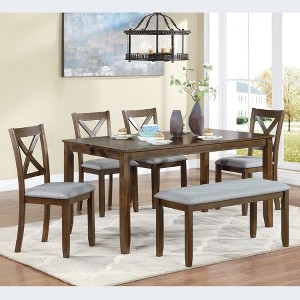 FONTOI Modern Wooden Dining Set with Table Bench and Upholstered Chairs for Comfortable Home Kitchen Dining Spaces, Walnut, 58.5"*34.5"*30" - 1 of 4