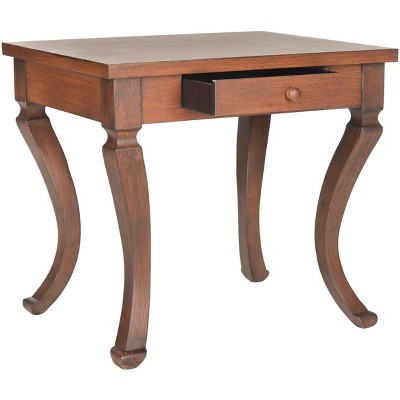 Brown Fir Wood Rectangular Side Table with Storage Drawer