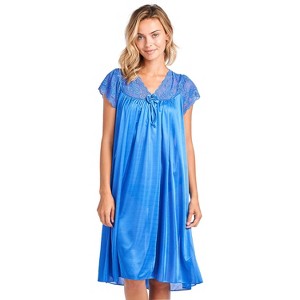 Casual Nights Women's Fancy Lace Neckline Silky Tricot Nightgown - 1 of 4