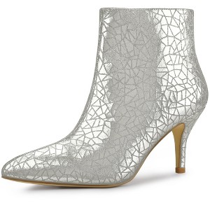 Allegra K Women's Pointed Toe Sparkly Stiletto Heels Ankle Boots - 1 of 4