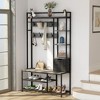 Hall Tree With Bench and Shoe Storage, Coat Rack Freestanding, 5-Tier Shelves, Fabric Storage Basket, Side Hooks - 2 of 4