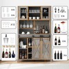 70'' Wine Bar Cabinet with Storage Hutch, Tall Coffee Bar Cabinet with Sliding Barn Doors, Bottle Glasses Rack, Farmhouse Coffee Bar - 3 of 4