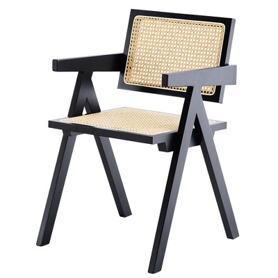 VYNXARIA 2 dining chairs, natural color, rubber wood rattan weaving technology, armrest solid wood dining chair, living room chair, simple and natural