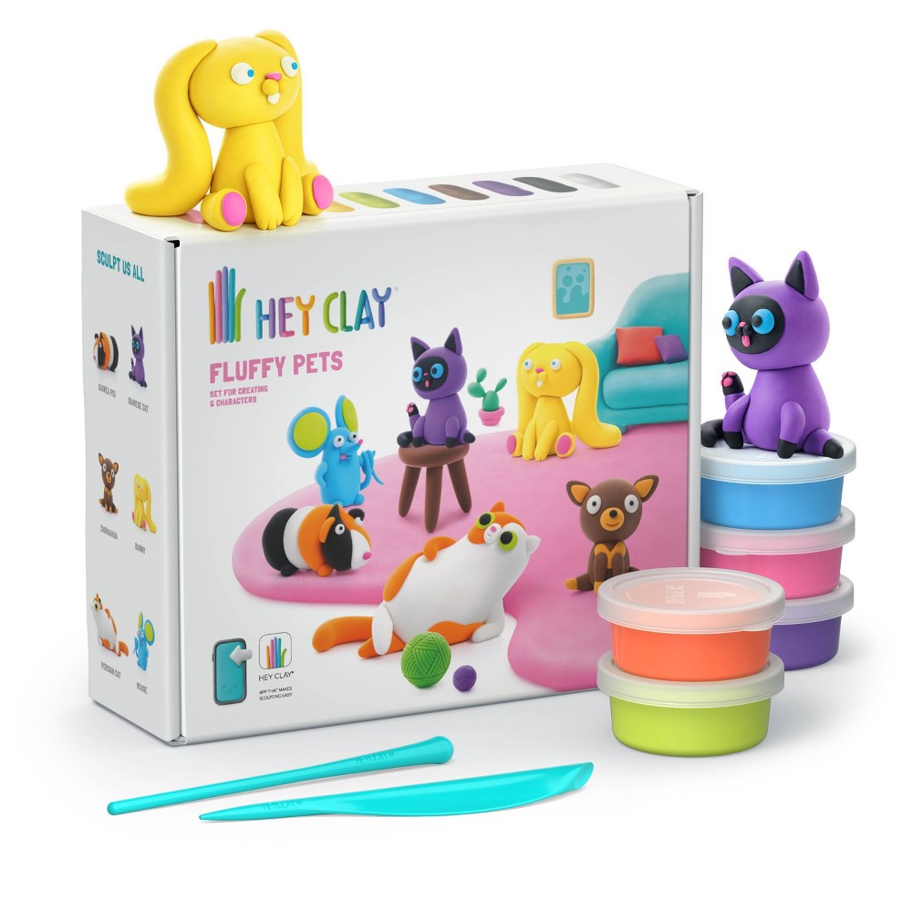 HEY CLAY Fluffy Pets: Non-Toxic Modeling Dough for Kids, Includes Sculpting Tools & Instructions, Ages 3+