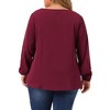 Agnes Orinda Women's Plus Size Solid Chiffon V Neck Lace Panel Long Sleeve Elastic Cuff Casual Tops - 4 of 4