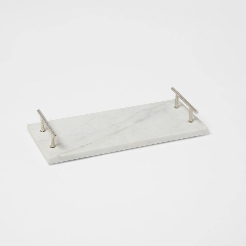 14&#34; x 6&#34; Marble Serving Tray with Metal Handles White - Threshold&#8482;, 1 of 8