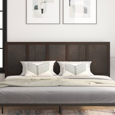King Dark Brown Solid Wood and Metal Paneled Headboard