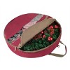 Wreath Storage Container - Canvas Bag with Clear Window and Handles Holds 48-Inch Artificial Wreath with Compartment for Ornaments by Elf Stor (Red) - 4 of 4