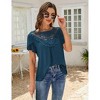 Women's Short Sleeve Lace Trim Blouse Summer Crew Neck Pleated Loose Fit Casual Shirt - 3 of 4