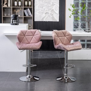 PAGED Velvet Diamond Tufted Bar Stools Swivel Adjustable Height Bar Chairs with Polished Chrome Disk Basee for Kitchen Island, Set of 2 - 1 of 4
