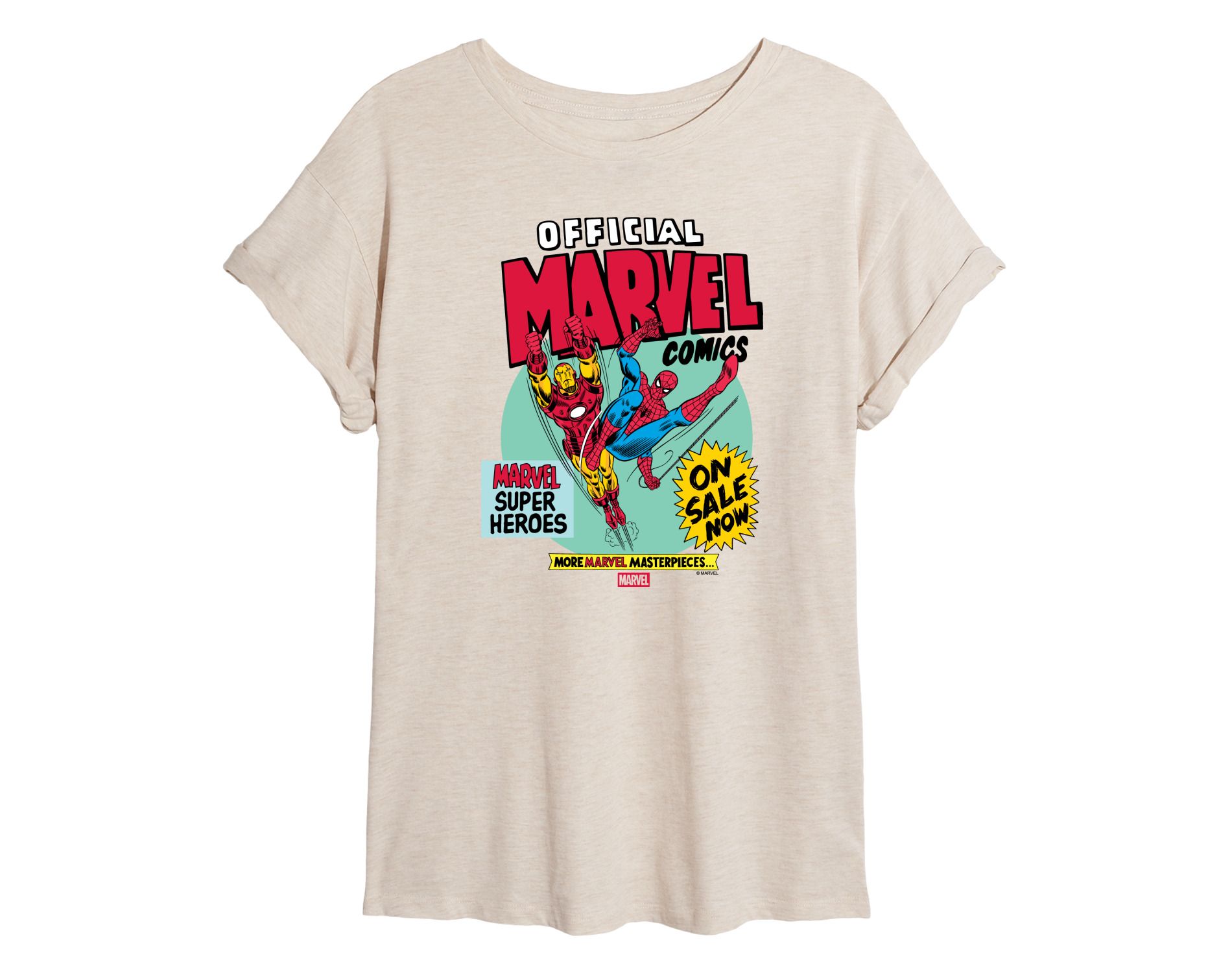 Women's Marvel Heroes Spider-Man Iron Man Oversized Graphic T-Shirt - Birch - Medium