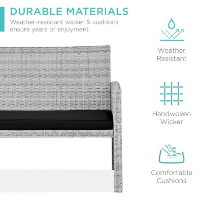 Gray and Black Wicker 4-Piece Patio Conversation Set with Cushions