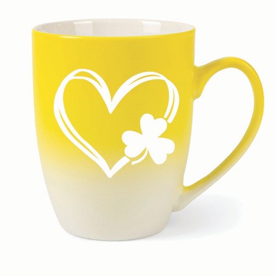 Elanze Designs Heart Outline With Three Leaf Clover Two Toned Ombre Matte 10 ounce New Bone China Coffee Tea Cup Mug, Yellow and White
