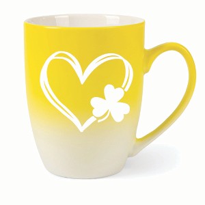 Elanze Designs Heart Outline With Three Leaf Clover Two Toned Ombre Matte 10 ounce New Bone China Coffee Tea Cup Mug, Yellow and White - 1 of 4