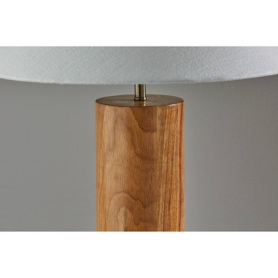 Antique Brass and Natural Oak Modern Table Lamp with White Shade