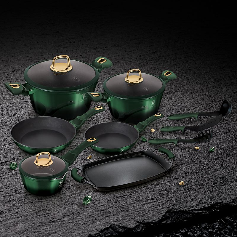 Berlinger Haus Cookware Set with Durable and Easy-To-Clean Pots and Pans, Heat Resistant Silicone Kitchen, Lead and PFOA Free (Emerald) 12-Piece, 4 of 8
