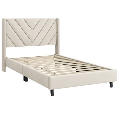 Yaheetech Upholstered Platform Bed Frame with Wooden Slat Support
