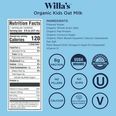Willa's Organic Kids' Oat Milk - 4pk/8 fl oz