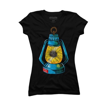 Junior's Design By Humans Lantern Powered By Summer Sunflower By besteehouwer T-Shirt