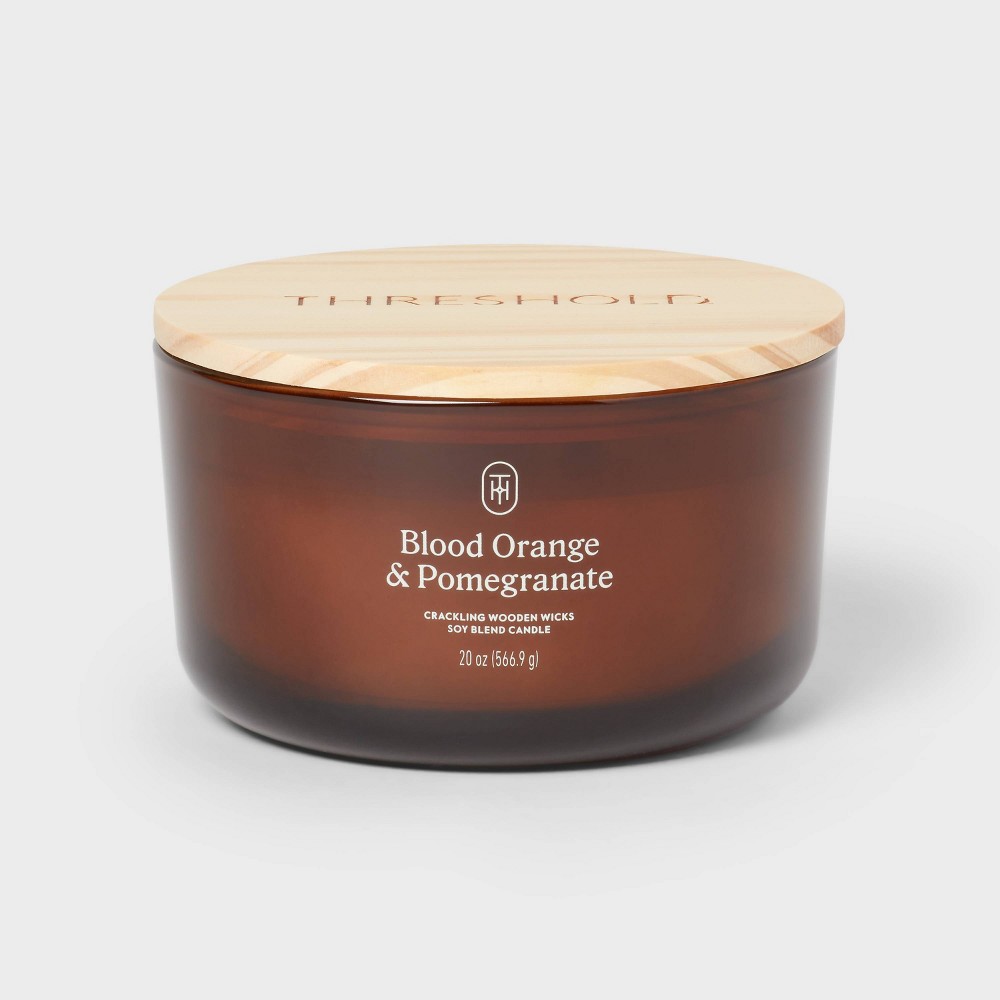 Photos - Other Decoration 20oz 3 Wooden Wick Orange and Pomegranate Jar Candle Amber - Threshold™