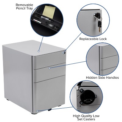 Modern Gray 3-Drawer Mobile Locking Filing Cabinet