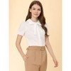 INSPIRE CHIC Women's Vintage Bow Tie Solid Peter Pan Collar Office Button Up Shirt - 2 of 4