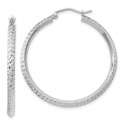 Black Bow Jewelry 2.5mm, 14k White Gold Knife Edge Diamond Cut Hoops, 35mm (1 3/8 Inch)