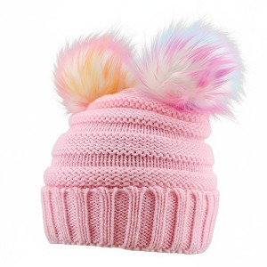 FAAYFIAN Colorful Pompom Knitted Beanie Hat for Kids Age 7-12 Winter Ski Hat Outdoor Ear Warmer - 1 of 4