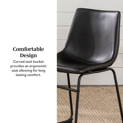 Set of 2 Black Faux Leather Upholstered Dining Chairs with Metal Legs