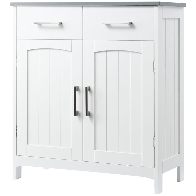 kleankin Bathroom Floor Cabinet, Freestanding Linen Cabinet, Storage Cupboard with 2 Drawers, Double Doors, Adjustable Shelf, White, 4 of 7
