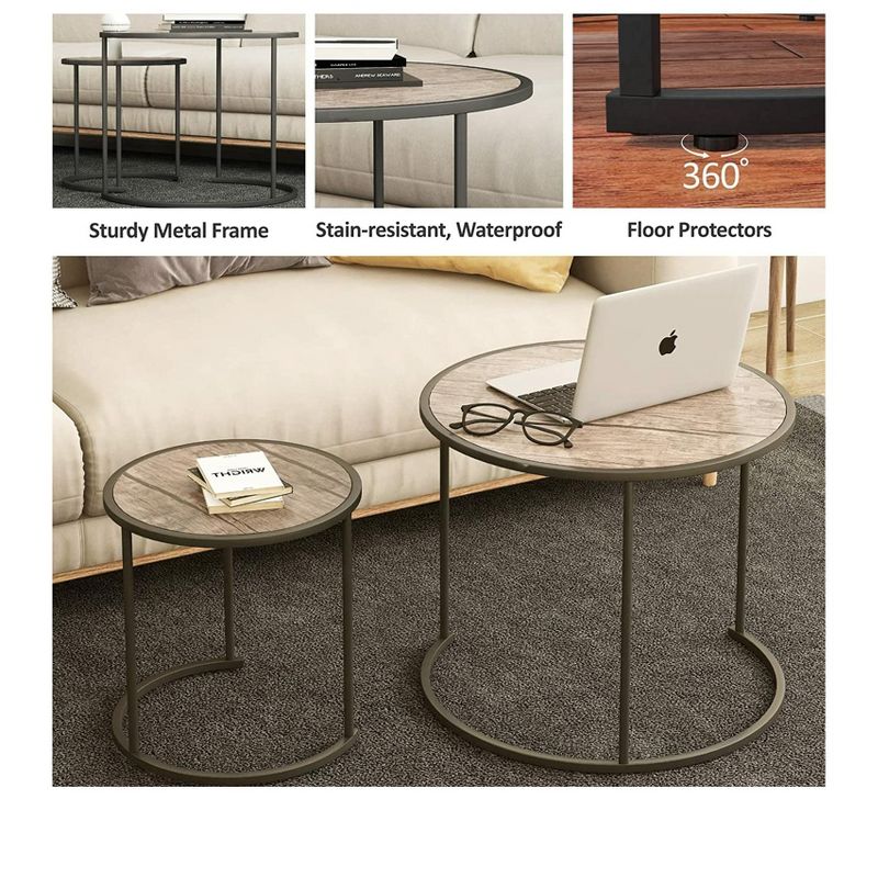 Year Color Round Industrial Nesting Coffee Tables Set of 2 for Bedroom, Office, Living Room, 3 of 9