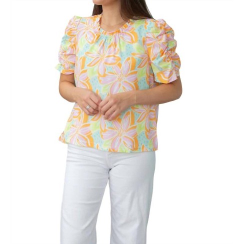 Women's Ruched Puff Sleeve Print Top - MICHELLE MCDOWELL - image 1 of 4